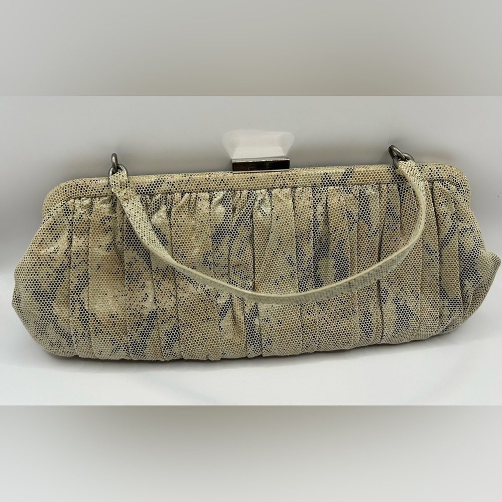Nine West Faux Snakeskin Print Taupe Black Suede Clutch Bag Small Purse Handbag